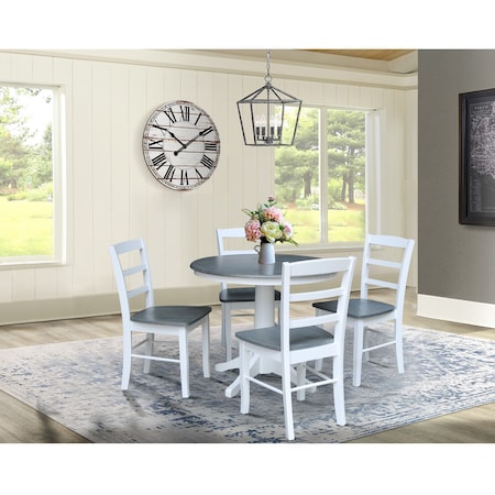 International Concepts 36 in. Round Pedestal Dining Table with 4 Madrid LadderBack Chairs - 5 Piece Dining Set K05-36RT-27B-C2-4